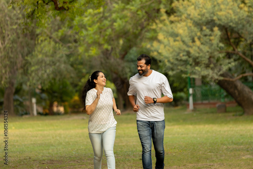 Indian couple running together in morning fitness routine