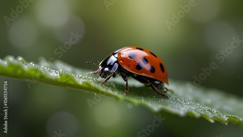 500px Photo ID: 178500237 Beautiful ladybug on leaf defocused background Generative AI