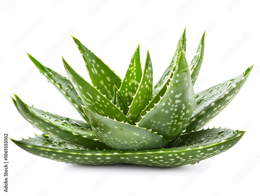 Aloe vera plant with water drops isolated