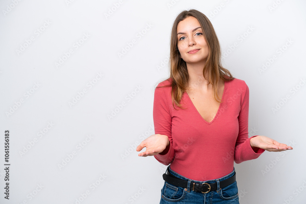 Young caucasian woman isolated on white background having doubts Young caucasian woman isolated on white background having doubts