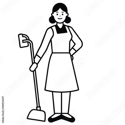 minimalist maid with a vacuum cleaner icon Adobe Illustrator Artwork