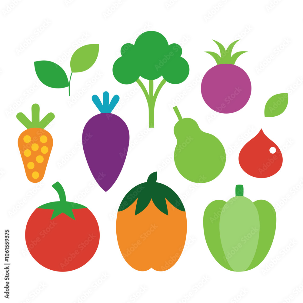 set of vegetables vector on white background set of vegetables vector on white background
