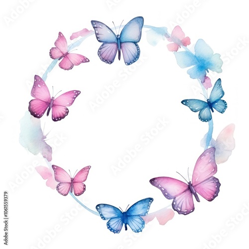 Butterfly frame watercolor flower wreath petal.