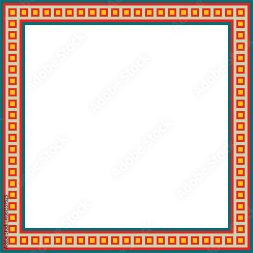 Vector colored square Egyptian ornament. Rectangle, frame, ancient Egypt.Pattern of lotus flowers and sun