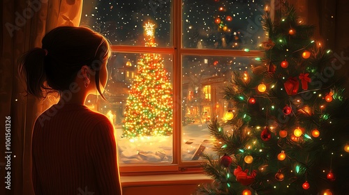 Wallpaper Mural Person enjoys a cozy christmas view Torontodigital.ca