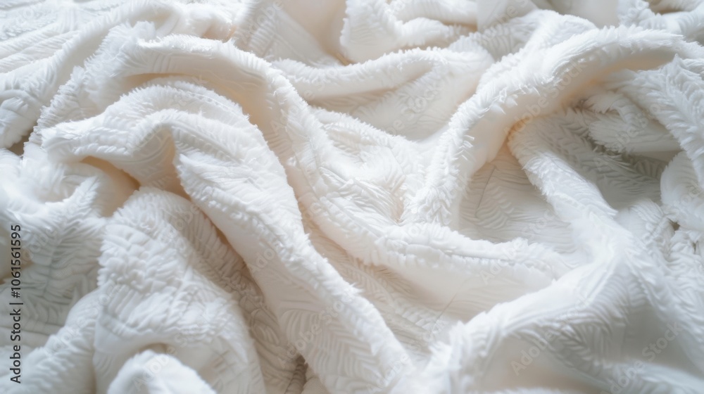 White, fluffy fabric folds create a sense of warmth and comfort, bathed in soft lighting, reflecting a tranquil domestic space.