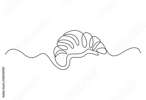 Croissant in one continuous line drawing. Crescent shaped bun. Black line sketch on white background. Vector illustration