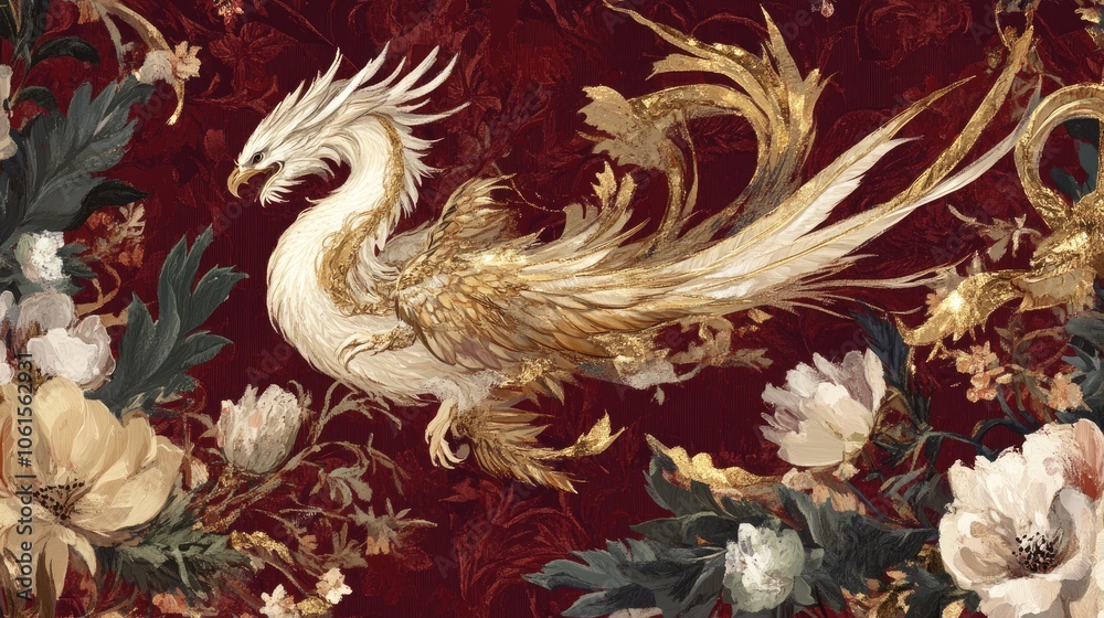 Intricate Gold Dragon with Floral Motifs Intricate Gold Dragon with Floral Motifs