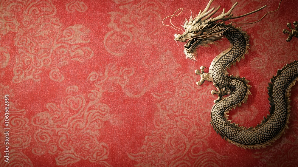 Intricate Gold Dragon with Floral Background Intricate Gold Dragon with Floral Background