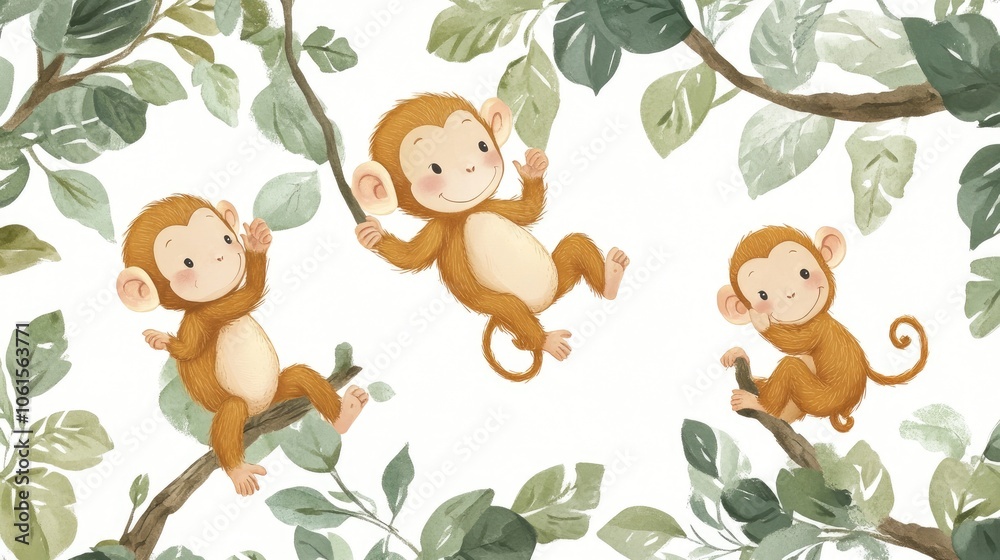 Playful Cartoon Monkeys in Fun Poses Playful Cartoon Monkeys in Fun Poses