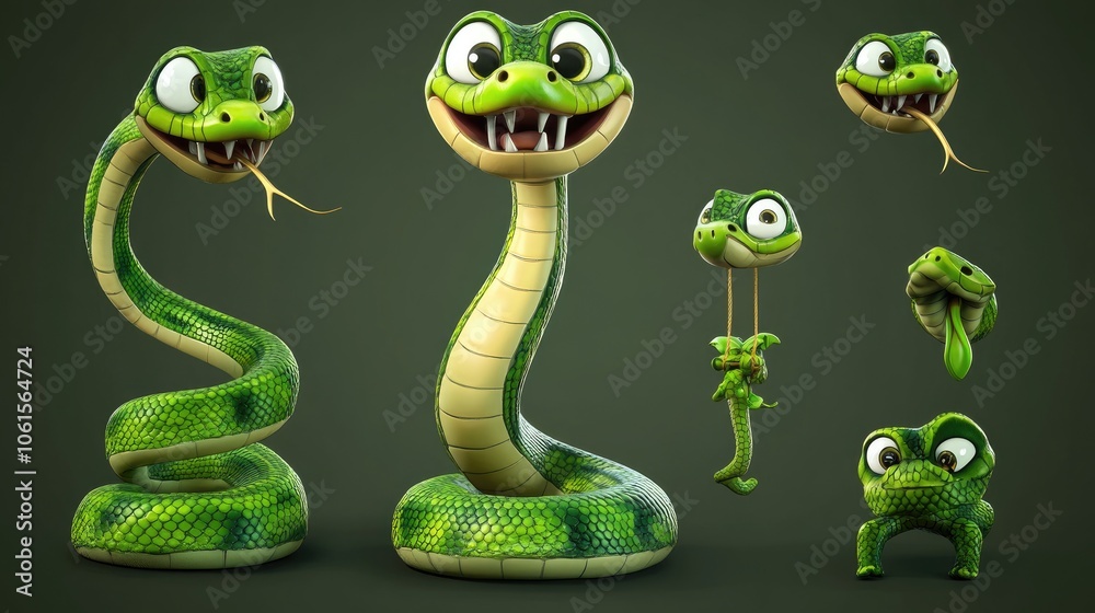 Obraz premium Adorable Cartoon Snake in Playful Poses