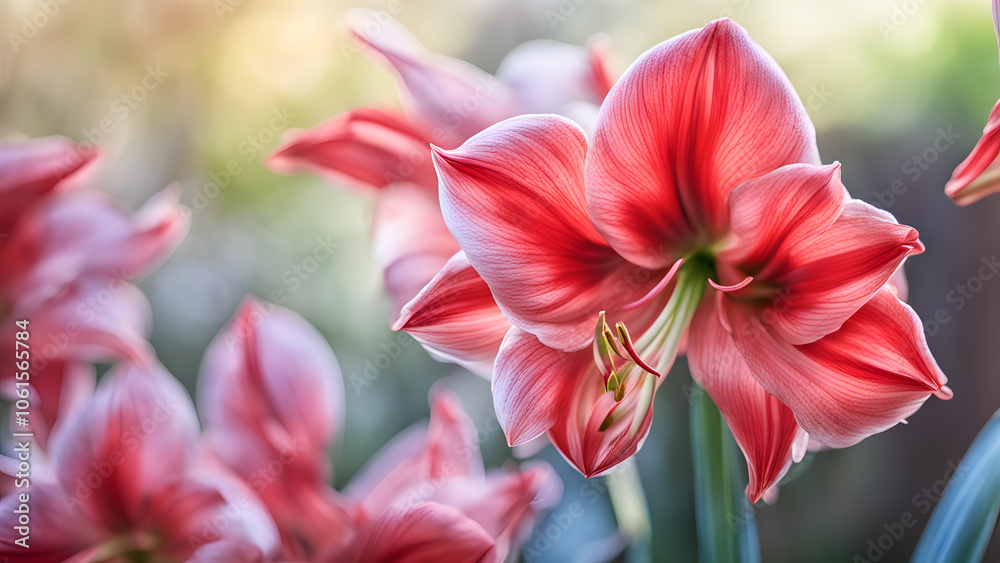 A bunch of red flowers with green leaves A bunch of red flowers with green leaves