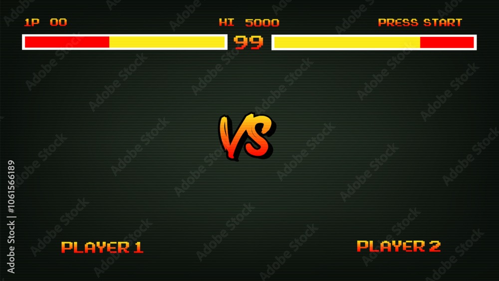 Εκτύπωση καμβά Versus Screen retro game on glitch background of analog tv