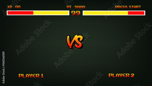 Versus Screen retro game on glitch background of analog tv	
