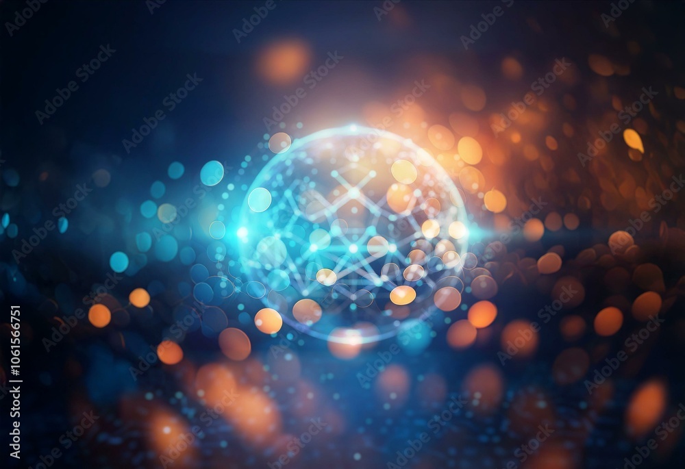 A glowing sphere with a network of lines and nodes against a dark blue background. A glowing sphere with a network of lines and nodes against a dark blue background.