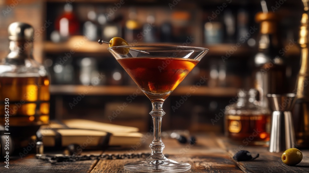 Classic martini with an olive garnish, sophisticated cocktail in a fancy glass Classic martini with an olive garnish, sophisticated cocktail in a fancy glass