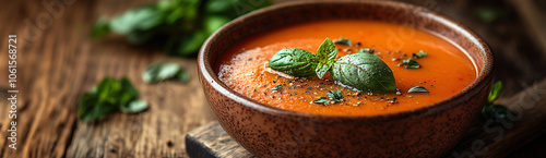 Traditional spanish cold tomato soup gazpacho with cucumber, onion, garlic and parsley