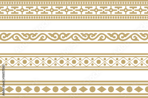 Vector endless golden ancient Russian ornament. Seamless Slavic border, frame. Painting of the royal chambers