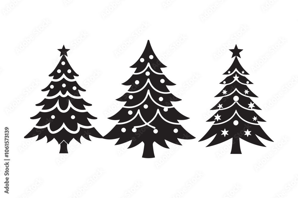 Obraz premium Christmas tree silhouette vector illustration, Christmas tree silhouette Bundle, Christmas tree silhouette PNG
