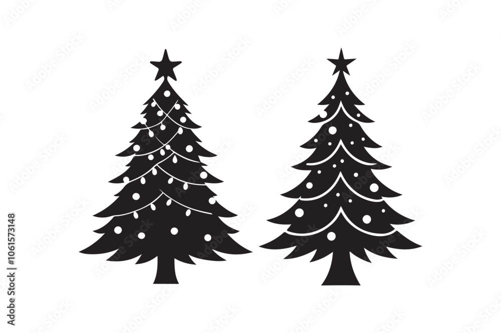 Fototapeta premium Christmas tree silhouette vector illustration, Christmas tree silhouette Bundle, Christmas tree silhouette PNG
