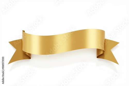 Gold Ribbon on White, Golden Background Element, Stylish Ribbon Banner, Elegant Gold Banner, Minimalist Gold Decoration, Gold Ribbon Graphic, 