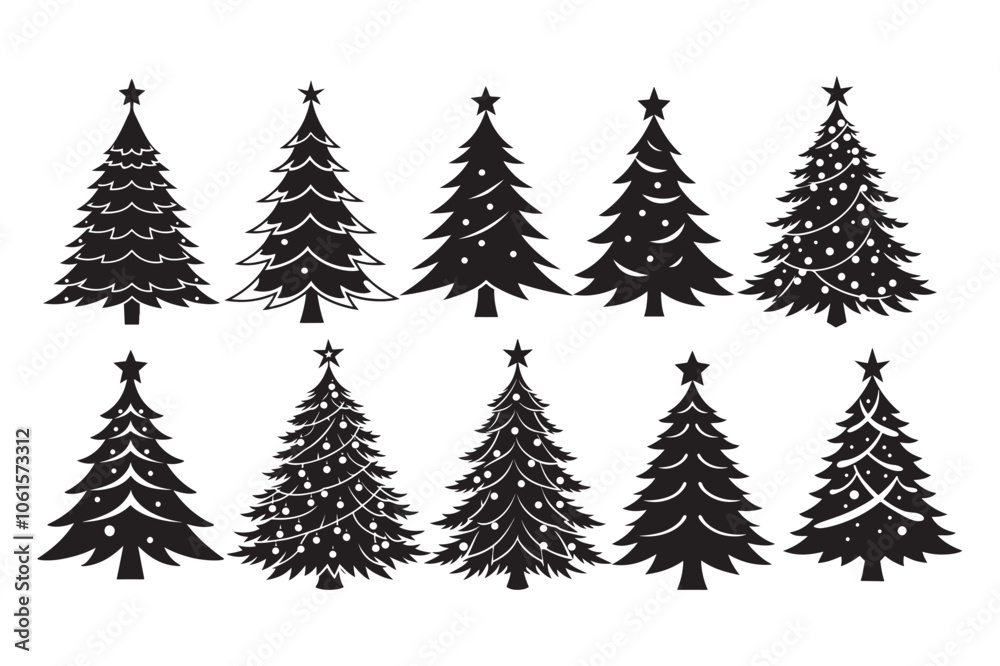 Obraz premium Christmas tree silhouette vector illustration, Christmas tree silhouette Bundle, Christmas tree silhouette PNG
