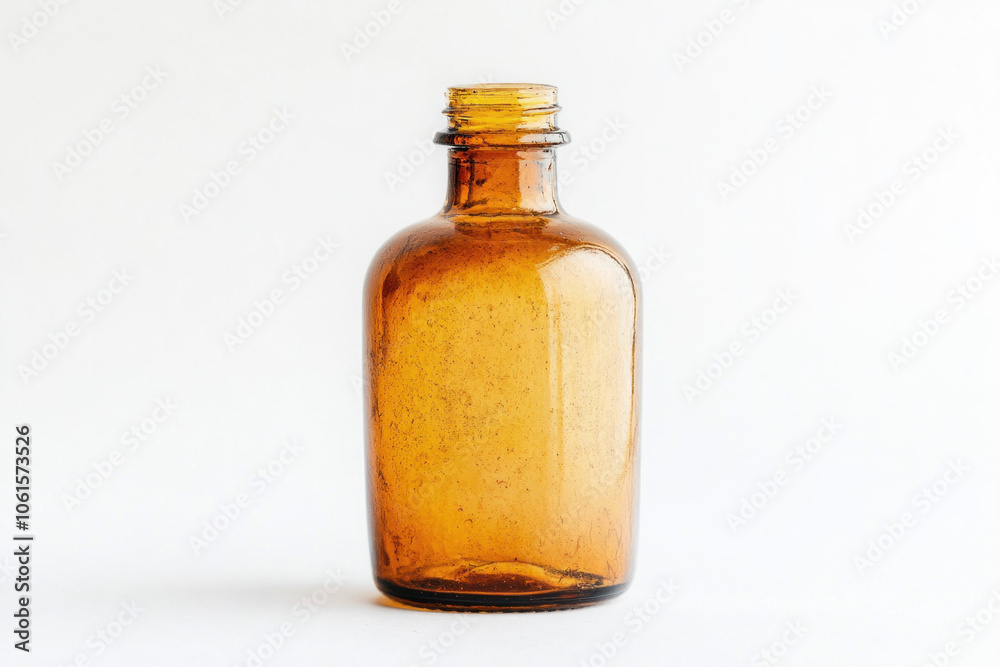 Brown glass bottle with brown cap on rustic wooden table, surrounded by fresh green leaves, bathed in soft natural light. Brown glass bottle with brown cap on rustic wooden table, surrounded by fresh green leaves, bathed in soft natural light.