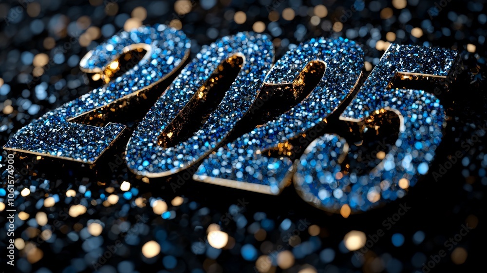 2025 as a large 3D number made of golden glitter 2025 as a large 3D number made of golden glitter