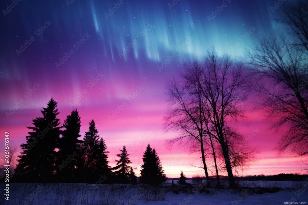 Fototapeta premium Treeline silhouette sky landscape outdoors.