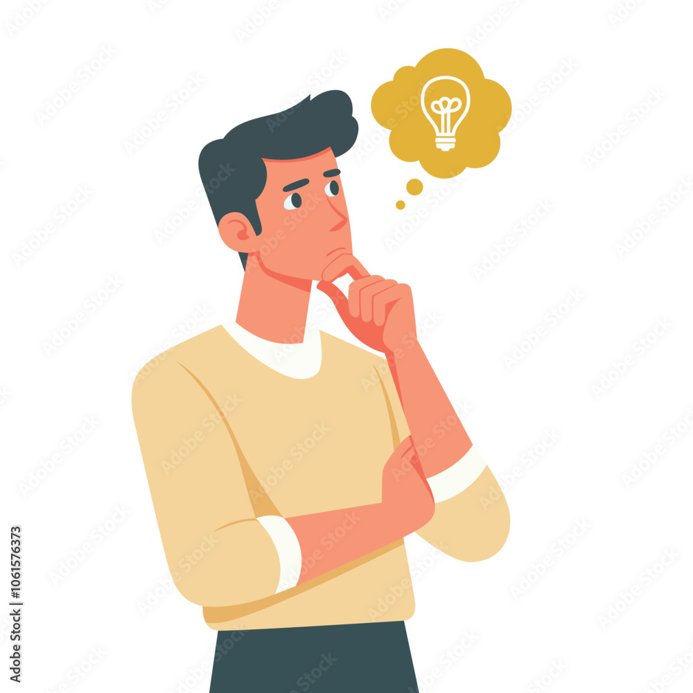 Thinking man Cartoon Character in Flat Vector Style