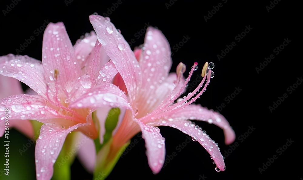 Fototapeta premium Nerine bowdenii with dew, Generative AI 