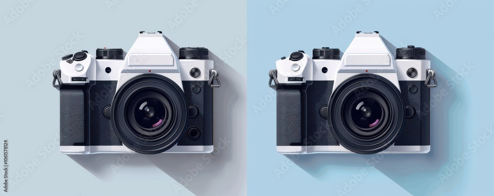 Modern 3D camera logo design with vibrant colors, perfect for apparel or branding. Modern 3D camera logo design with vibrant colors, perfect for apparel or branding.