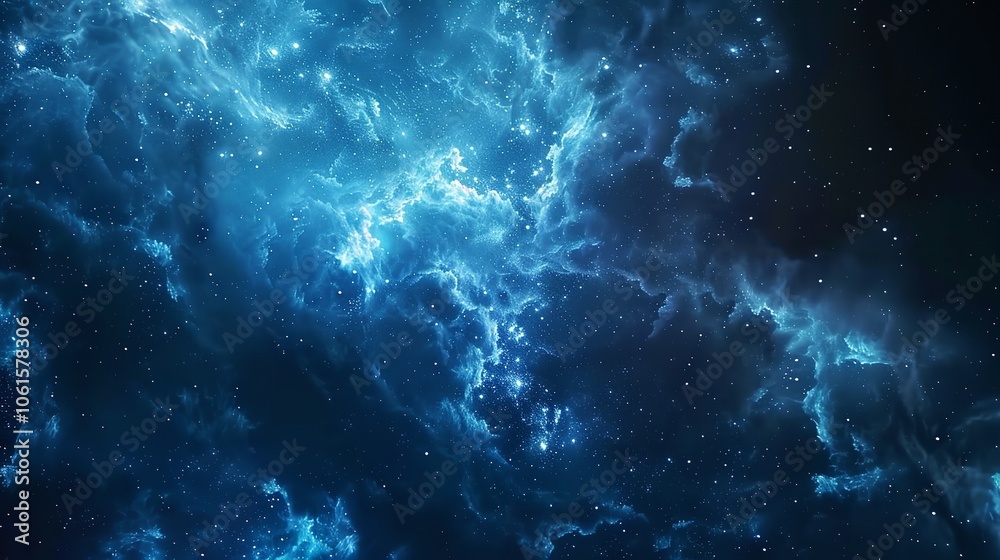 Obraz premium Blue Nebula Space Background, 8K Realistic Lighting