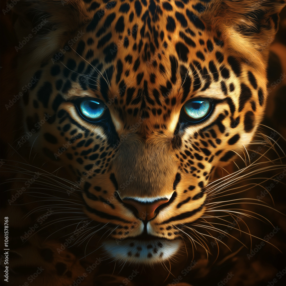 Naklejka premium Charming Leopard Face Illustration with Bright Eyes