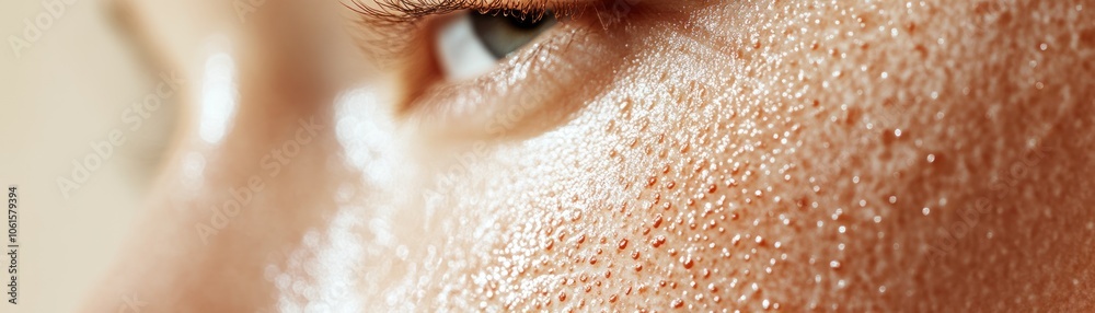 Fototapeta premium Close-up of skin texture with visible pores and moisture.
