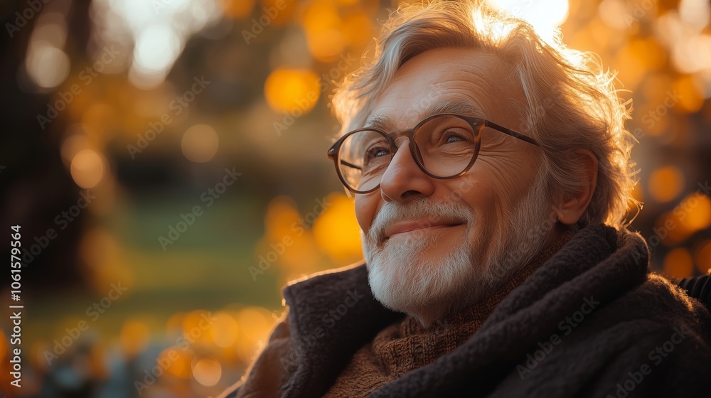 A Joyful Elderly Man Enjoying a Beautiful Autumn Day Outdoors A Joyful Elderly Man Enjoying a Beautiful Autumn Day Outdoors
