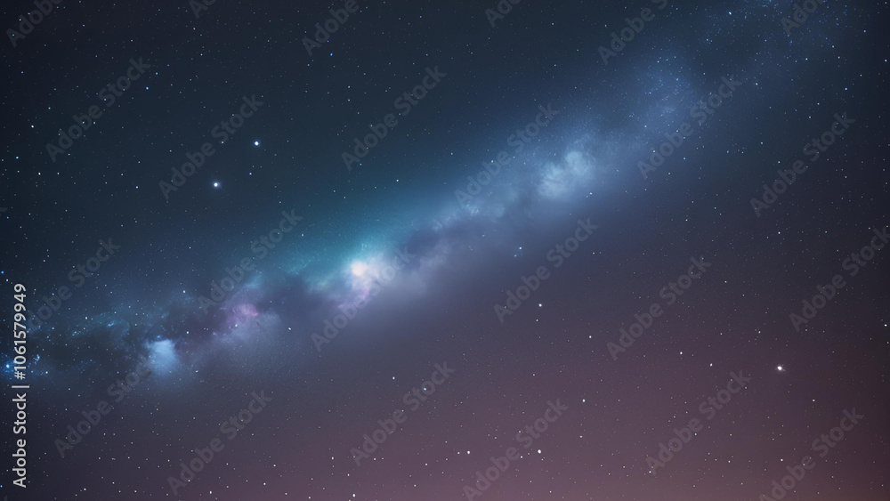 Obraz premium Milky Way Galaxy Night Sky: A breathtaking view of the Milky Way Galaxy, a celestial tapestry of stars and cosmic dust, stretches across the night sky. The ethereal glow of the galaxy.
