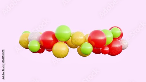 A vivid illustration of a molecular structure showcasing red, green, and yellow spheres, symbolizing atoms and their arrangement. Ideal for educational and scientific purposes.