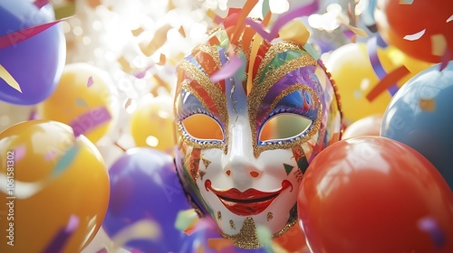 Colorful Carnival Mask with Balloons. photo