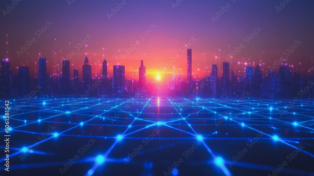 Smart digital city with connection cyber security network reciprocity over the cityscape . future smart wireless digital city and social media networking systems that connects people within the city Smart digital city with connection cyber security network reciprocity over the cityscape . future smart wireless digital city and social media networking systems that connects people within the city