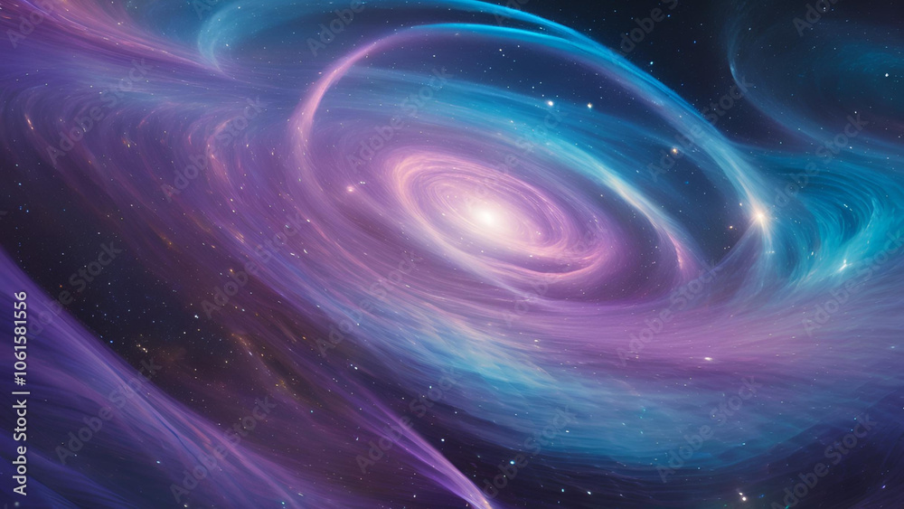 Cosmic Swirl: A mesmerizing spiral galaxy, vibrant hues of purple and blue swirling around a radiant core, evokes a sense of wonder and mystery.