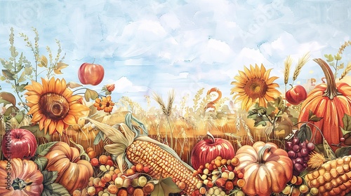 Wallpaper Mural Thanksgiving harvest day water color illustration Torontodigital.ca