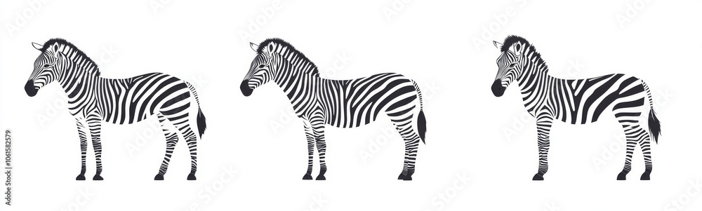 Obraz premium Three Zebras in Black and White: A Striking Silhouette Illustration