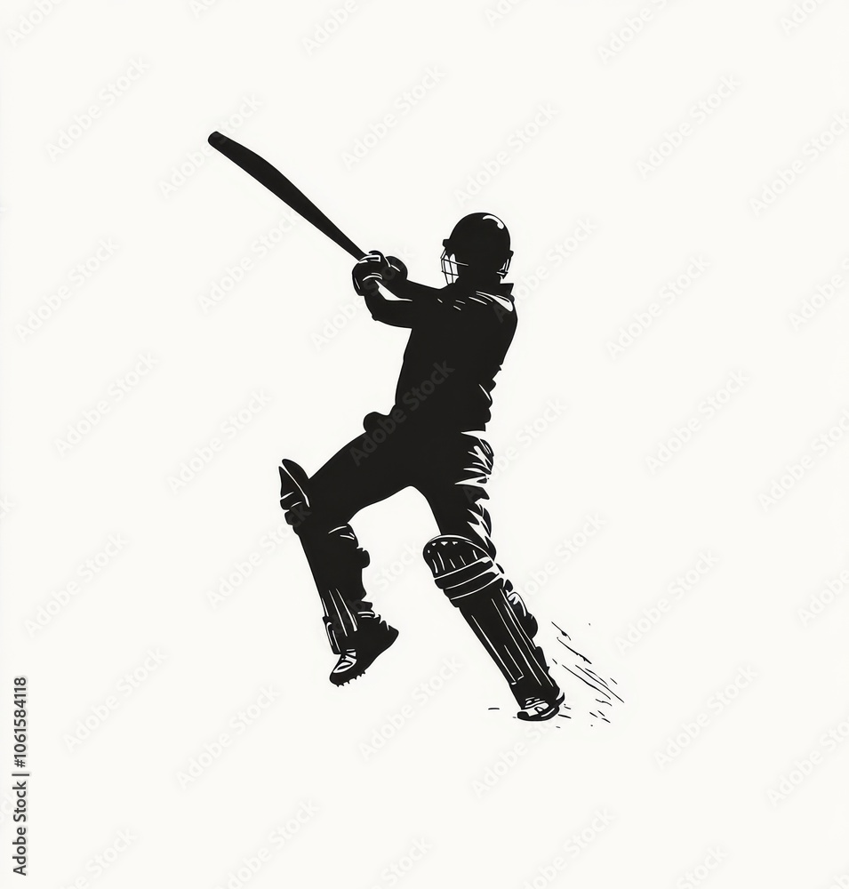 Cricket Batsman Silhouette: Action and Power in a Sports Illustration Cricket Batsman Silhouette: Action and Power in a Sports Illustration