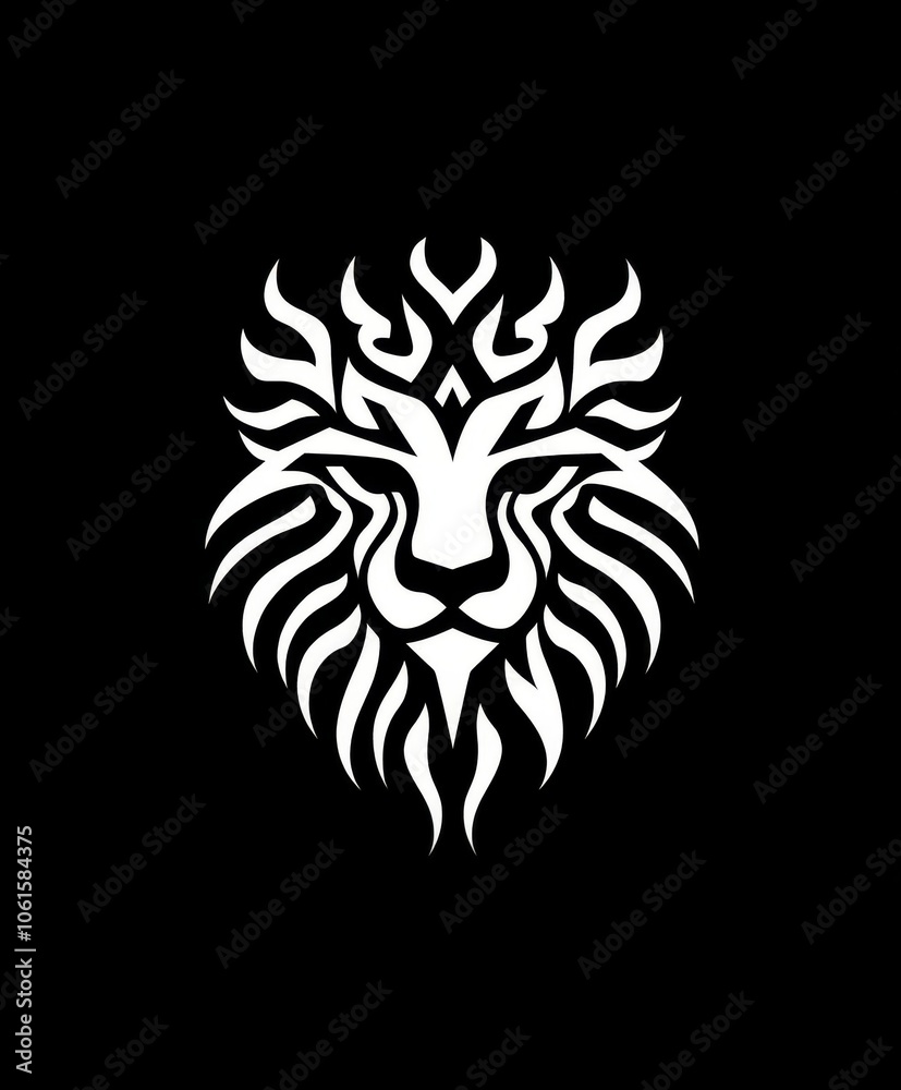 Fototapeta premium Tribal Lion Head Illustration - Black and White Vector Art