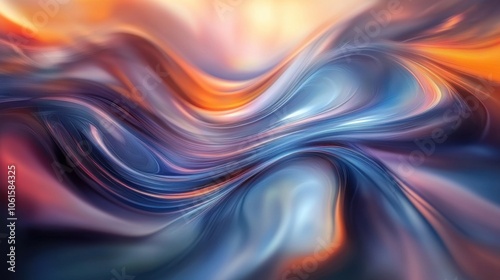 Abstract swirling pattern in shades of blue, orange, and pink with a blurred background.