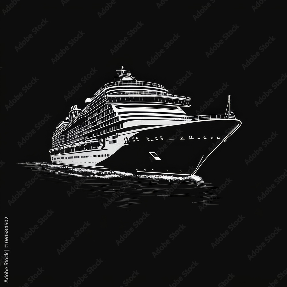 Obraz premium Cruise Ship Silhouette on a Black Background: A Nautical Masterpiece