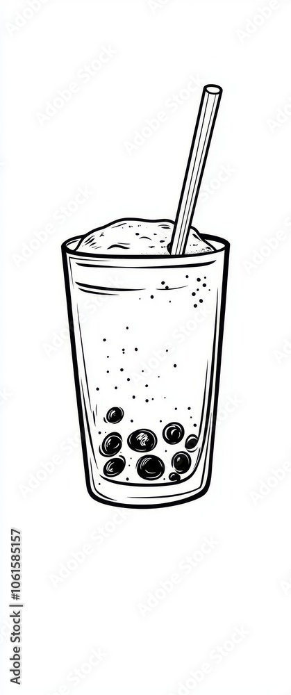 Black and White Line Art Illustration of a Glass of Bubble Tea with a Straw Black and White Line Art Illustration of a Glass of Bubble Tea with a Straw