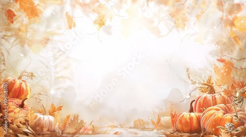 Wallpaper Mural Watercolor autumn  frame with fall foliage and white background on thanksgiving Torontodigital.ca