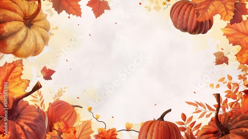 Wallpaper Mural Watercolor autumn  frame with fall foliage and white background on thanksgiving Torontodigital.ca